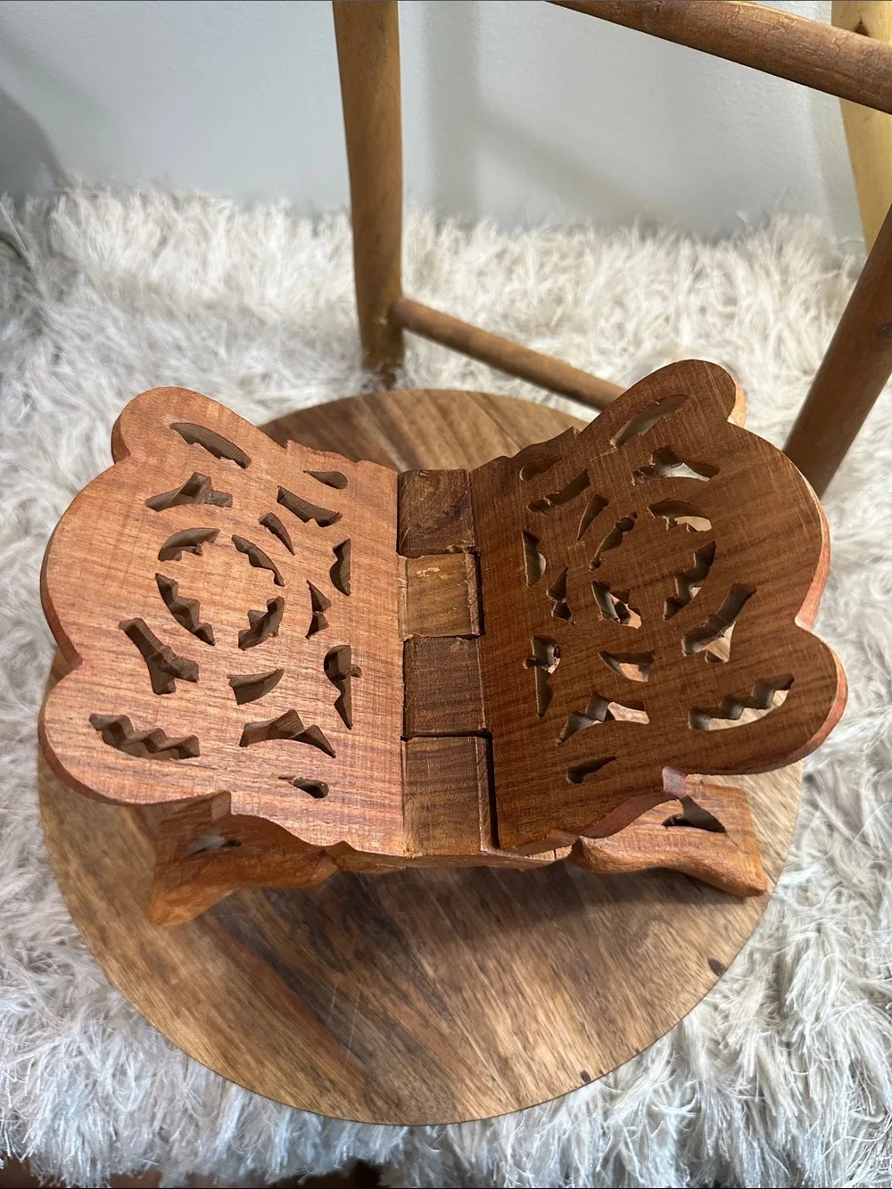 Carved Wooden Small Folding Book Stand Boho